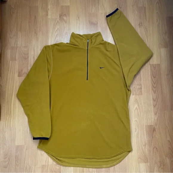 Vintage Nike Men's Logo Mustard Yellow Quarter Zip Up Pullover